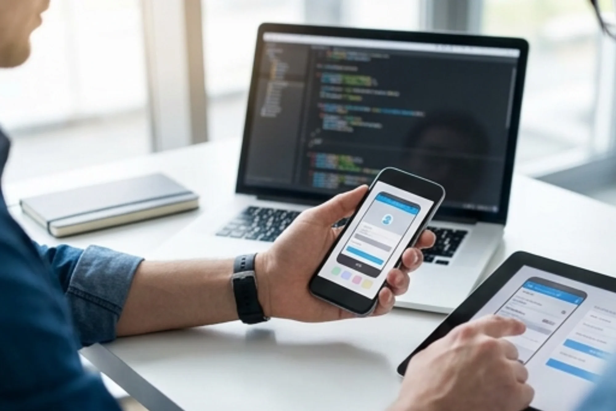 Mobile app development team working on Android and iOS applications